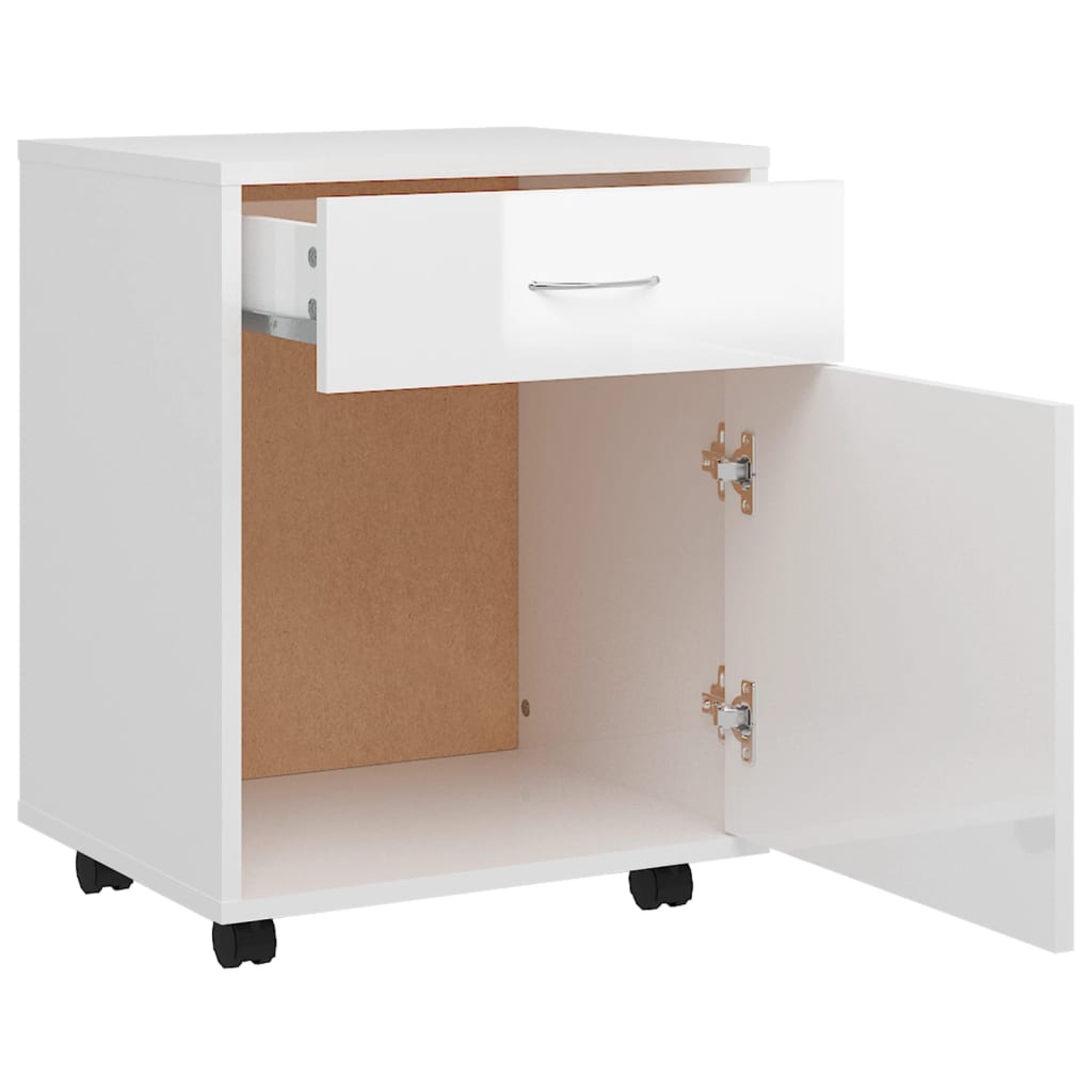 Rolling Cabinet High Gloss White 45x38x54 cm Wood Material