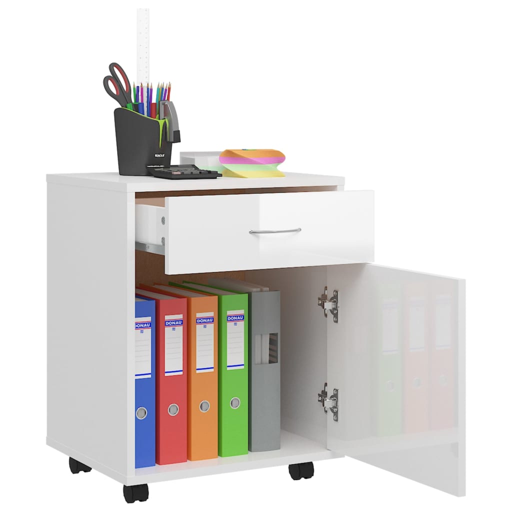 Rolling Cabinet High Gloss White 45x38x54 cm Wood Material