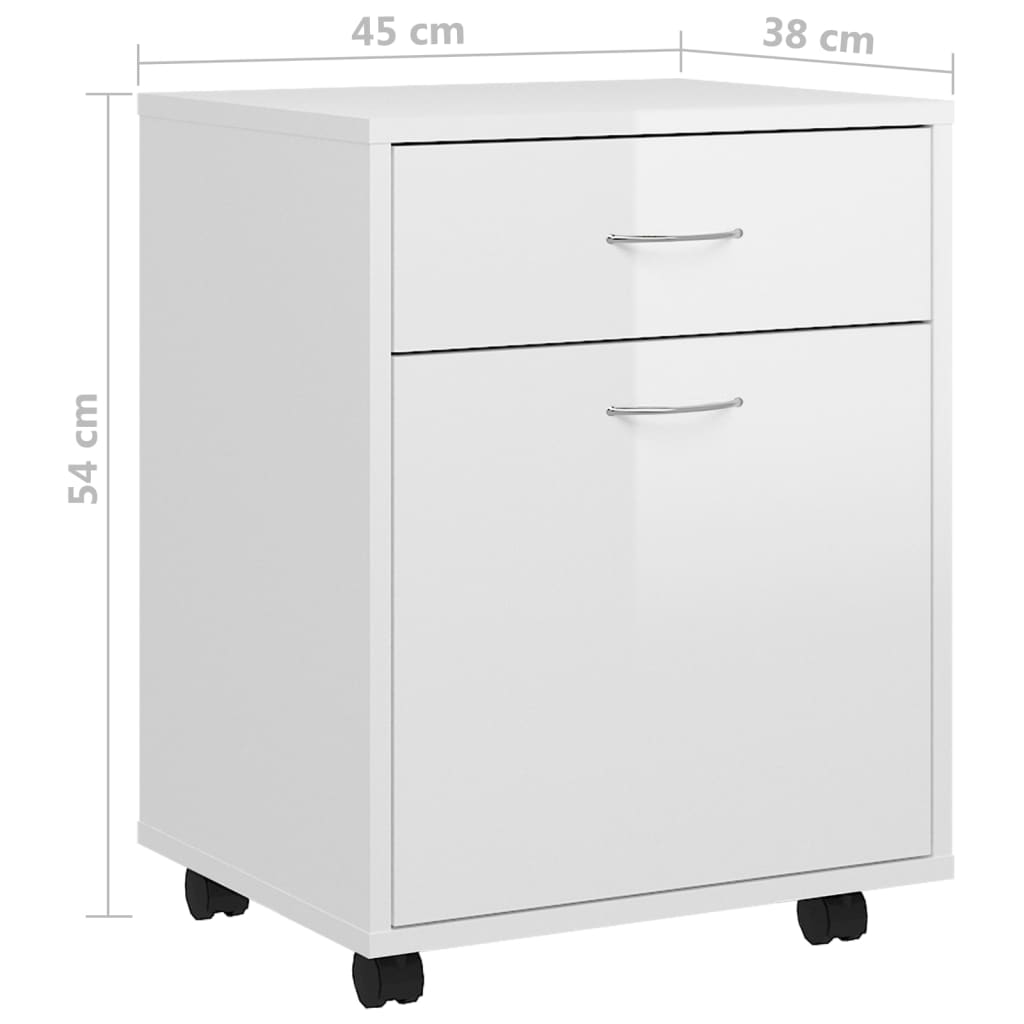 Rolling Cabinet High Gloss White 45x38x54 cm Wood Material