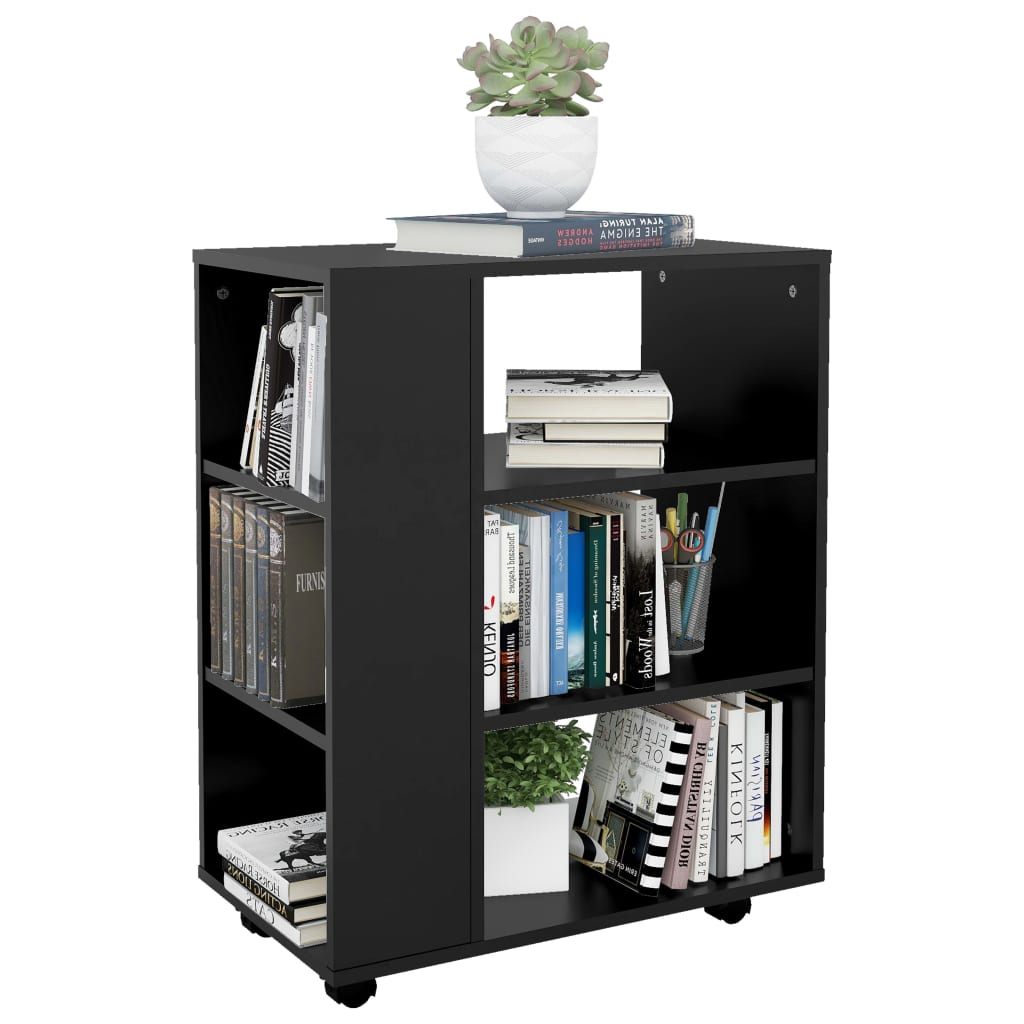 Rolling Cabinet Black 60x35x75 cm Wood Material