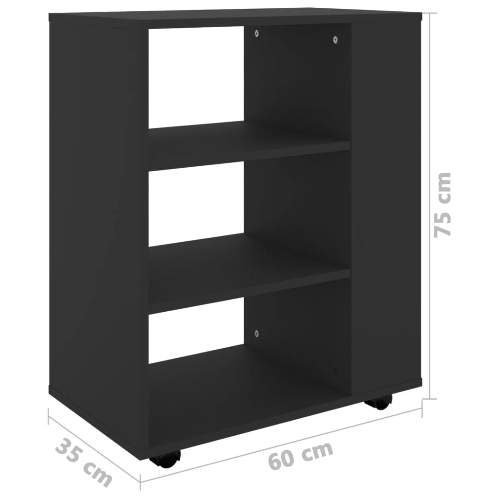 Rolling Cabinet Black 60x35x75 cm Wood Material