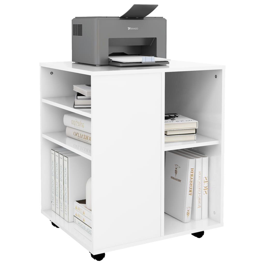 Rolling Cabinet High Gloss White 60x53x72 cm Wood Material