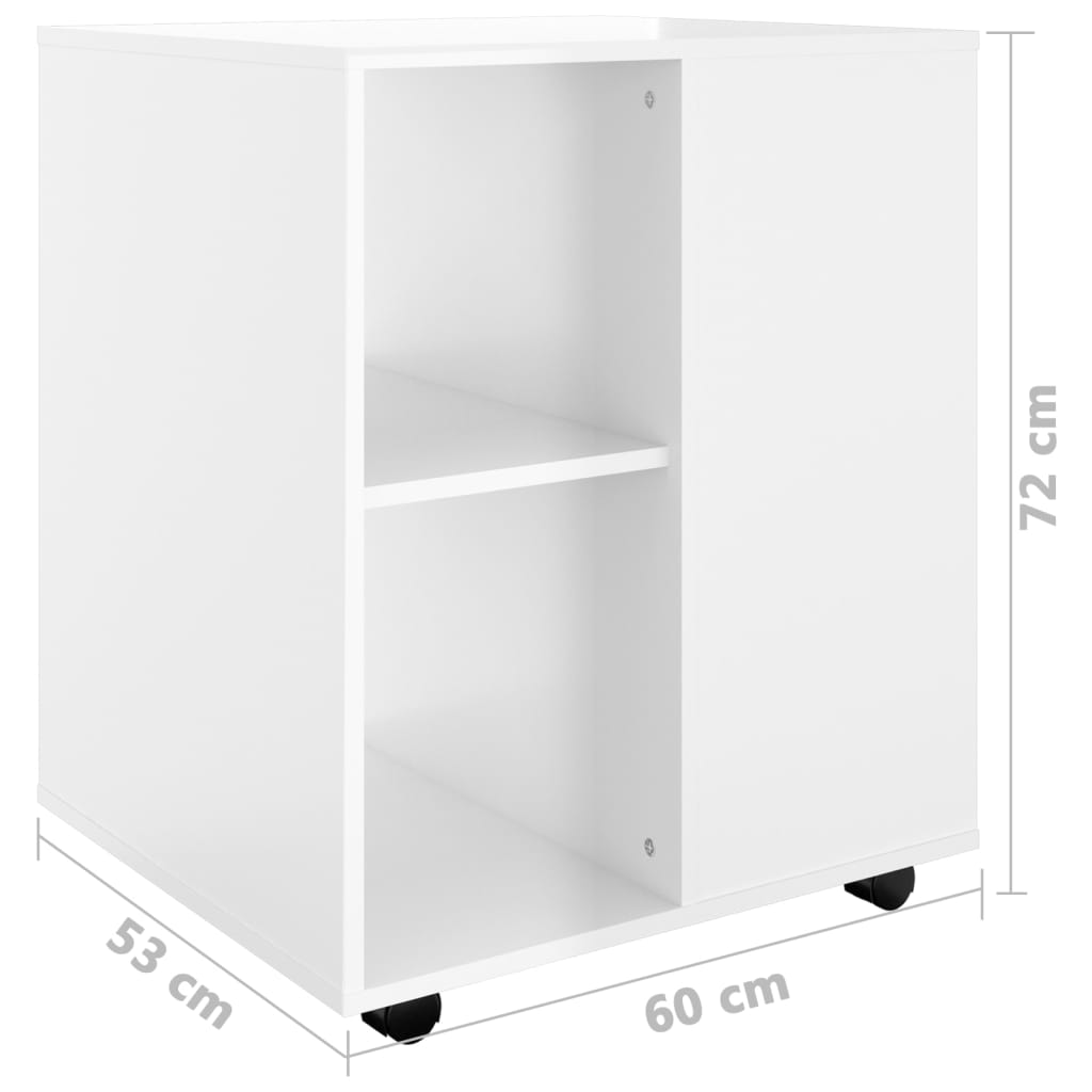 Rolling Cabinet High Gloss White 60x53x72 cm Wood Material