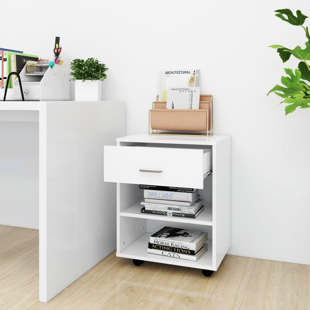 Rolling Cabinet White 46x36x59 cm Wood Material