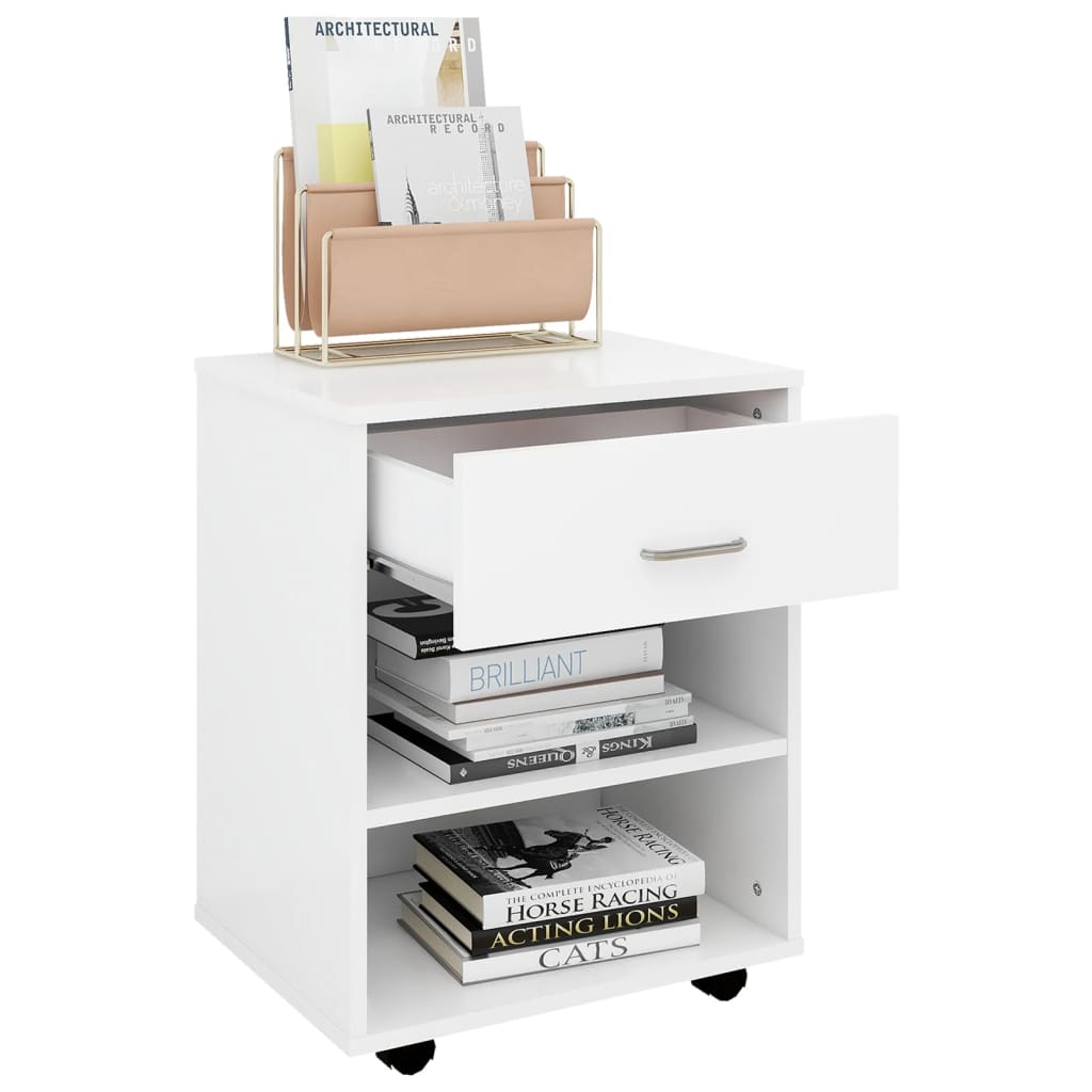 Rolling Cabinet White 46x36x59 cm Wood Material