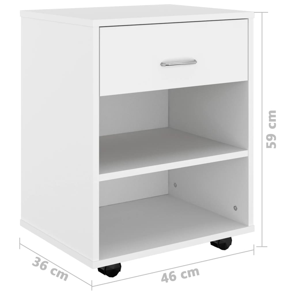 Rolling Cabinet White 46x36x59 cm Wood Material