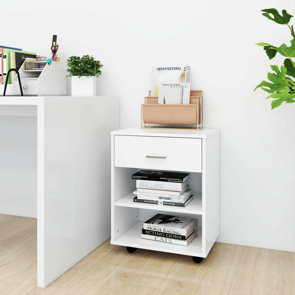 Rolling Cabinet White 46x36x59 cm Wood Material