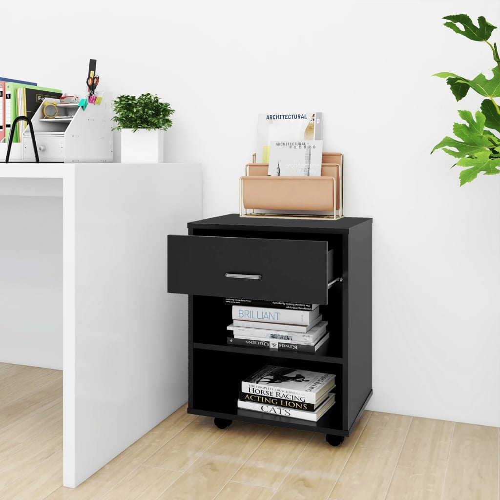 Rolling Cabinet Black 46x36x59 cm Wood Material