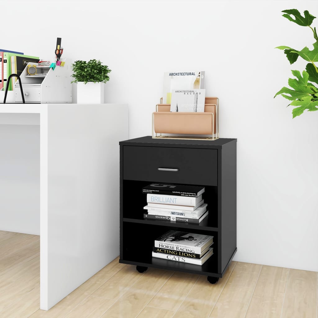 Rolling Cabinet Black 46x36x59 cm Wood Material