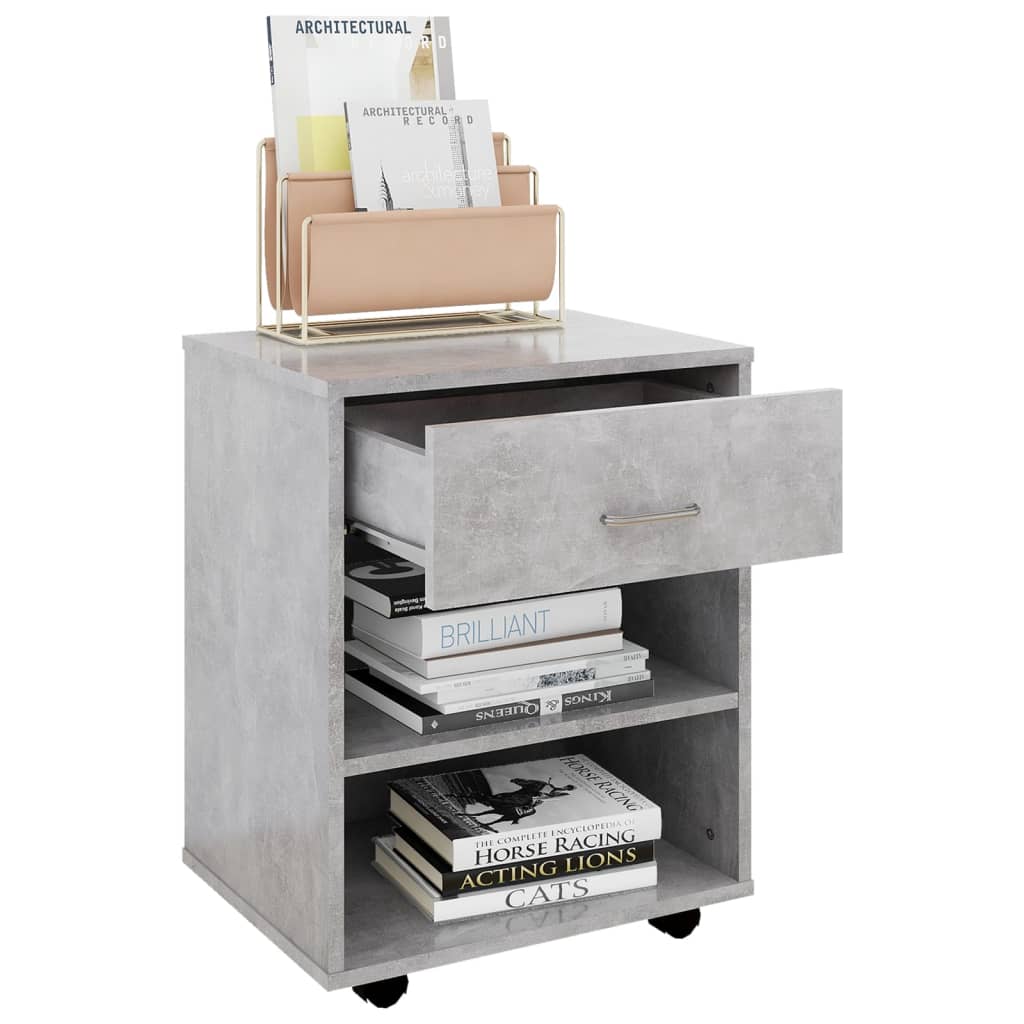 Rolling Cabinet Concrete Grey 46x36x59 cm Wood Material