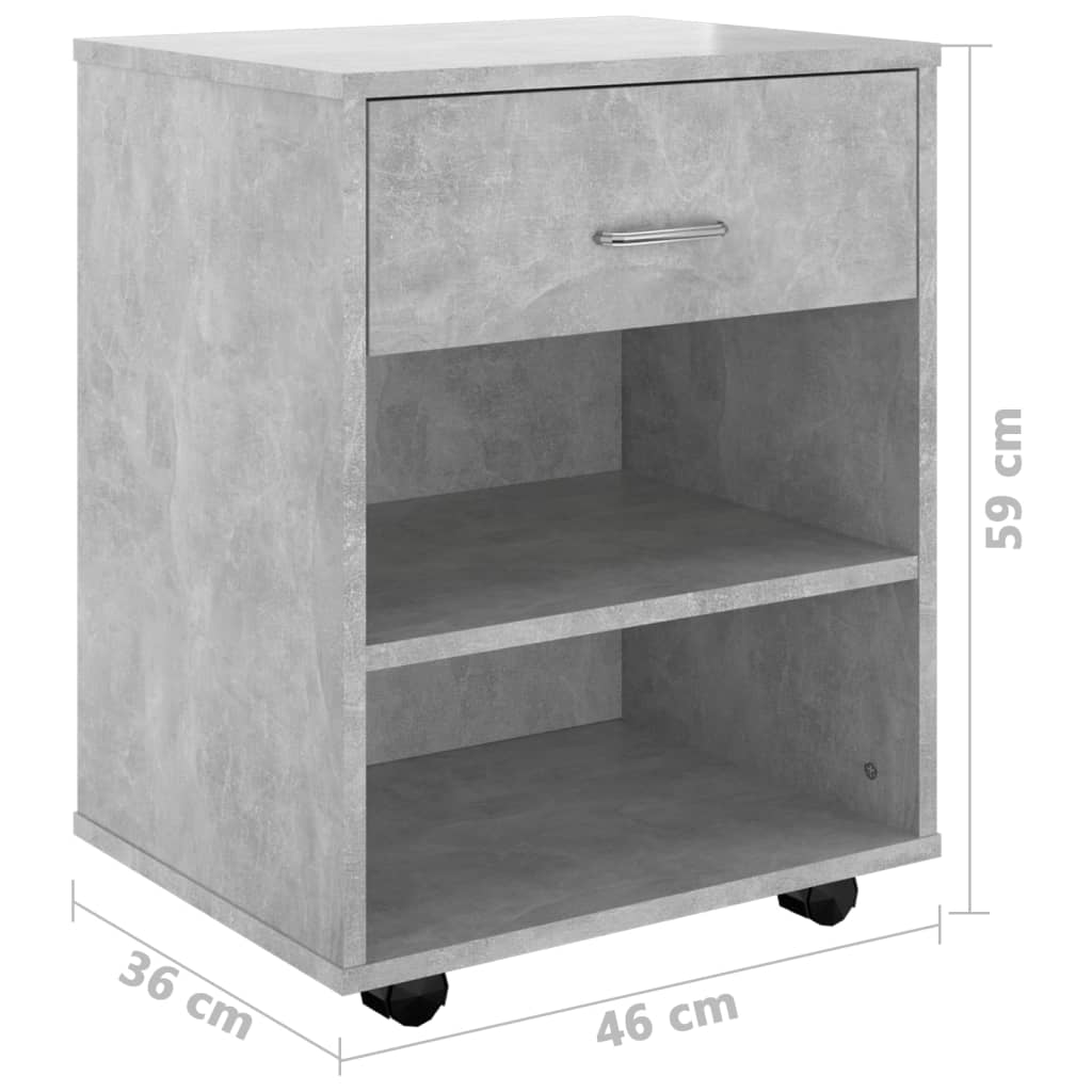 Rolling Cabinet Concrete Grey 46x36x59 cm Wood Material