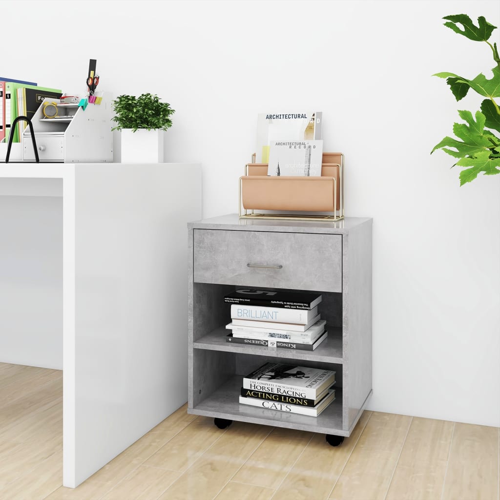 Rolling Cabinet Concrete Grey 46x36x59 cm Wood Material