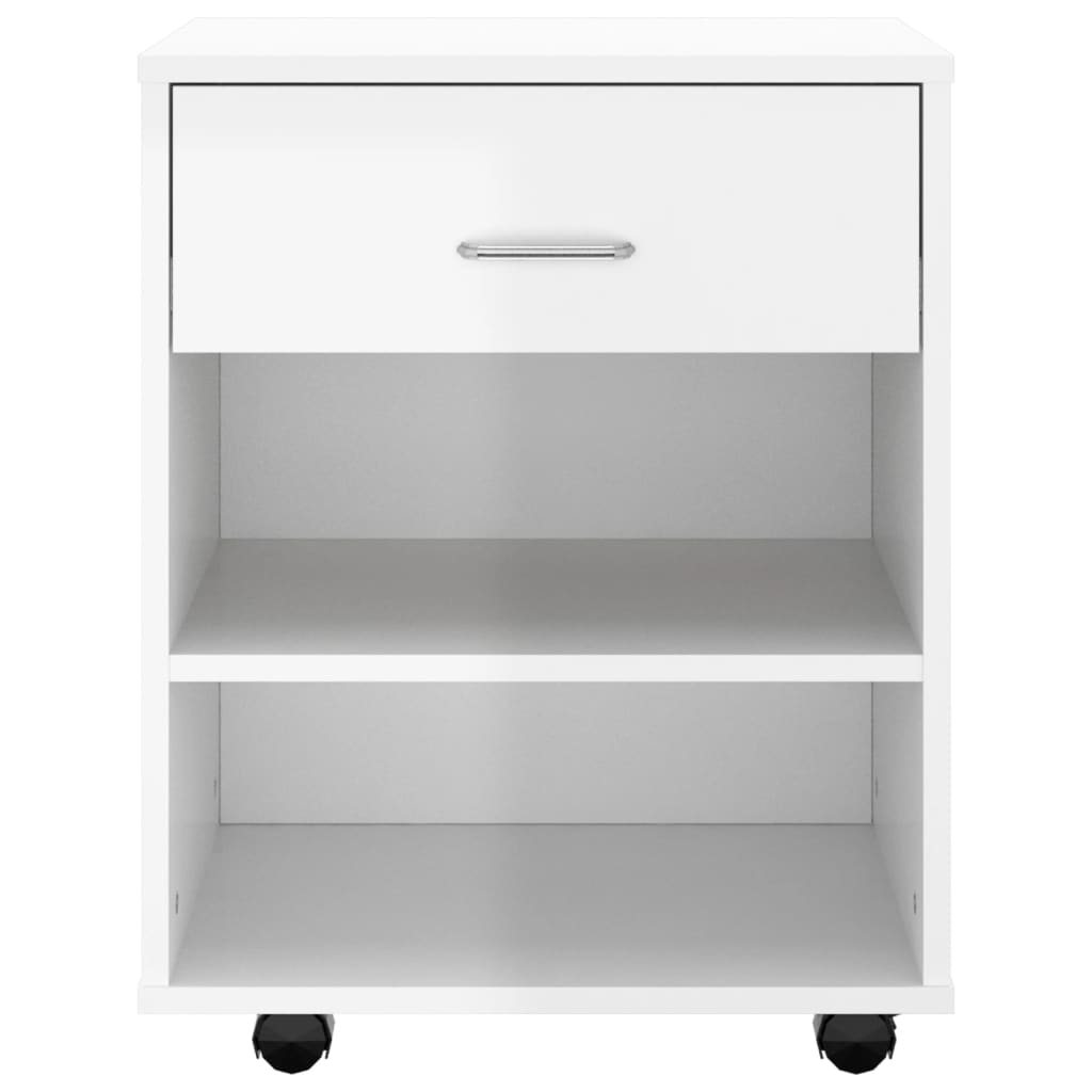 Rolling Cabinet High Gloss White 46x36x59 cm Wood Material