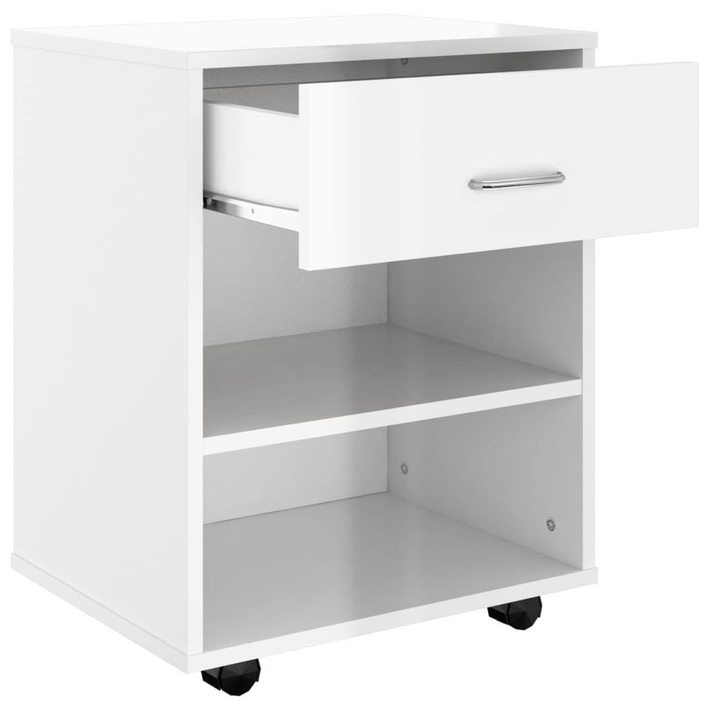 Rolling Cabinet High Gloss White 46x36x59 cm Wood Material