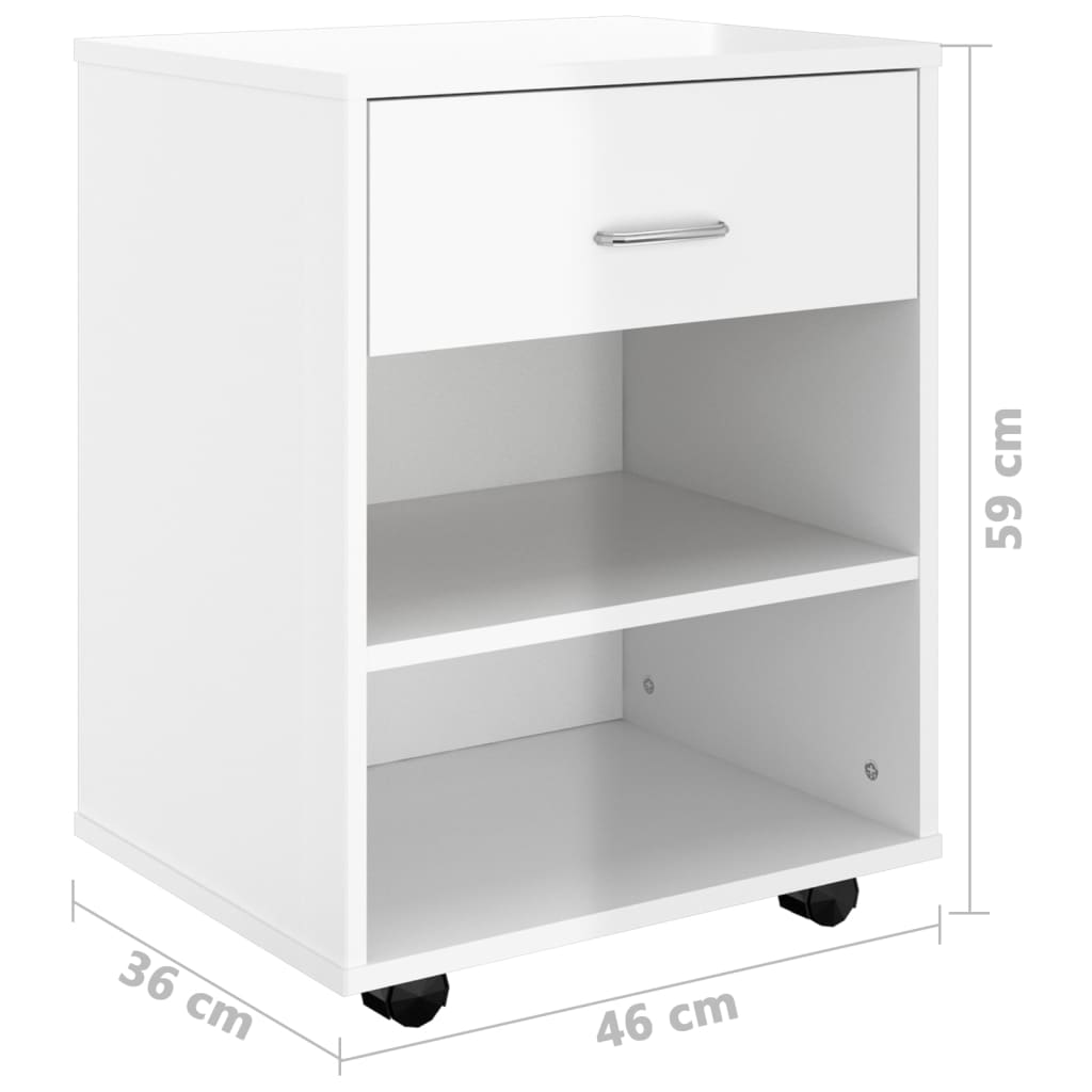 Rollschrank Hochglanz-Weiß 46x36x59 cm Holzwerkstoff