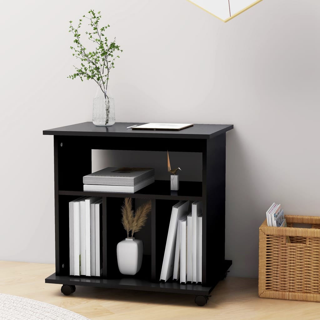 Rolling Cabinet Black 60x45x60 cm Wood Material