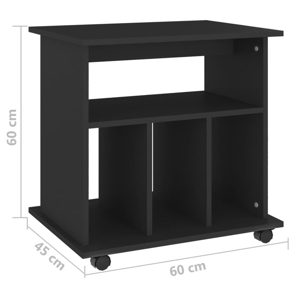 Rolling Cabinet Black 60x45x60 cm Wood Material