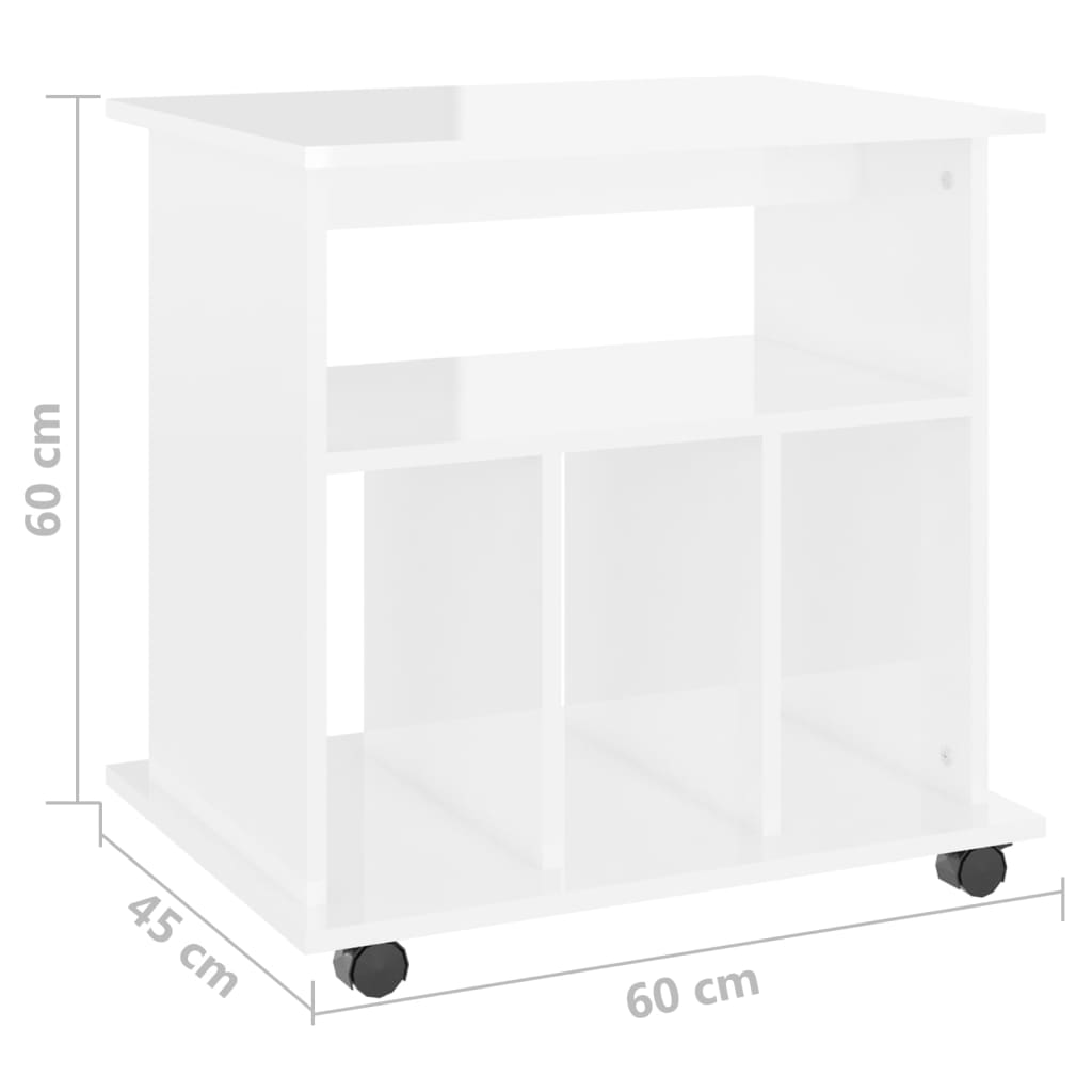 Rolling Cabinet High Gloss White 60x45x60 cm Wood Material