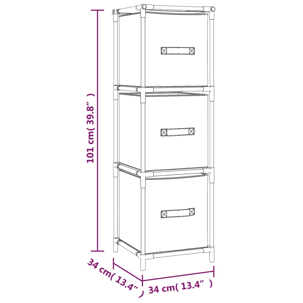 Lagerschrank mit 3 Stoff-Schubladen Grau 34x34x101 cm Stahl