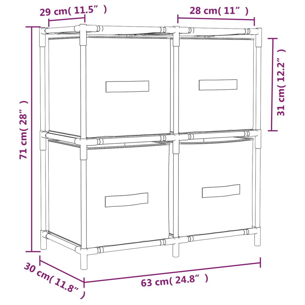 Kommode mit 4 Körben aus Stoff Grau 63×30×71 cm Stahl