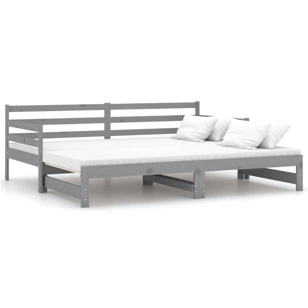 Extendable Daybed Grey Solid Pine Wood 2x(90x200) cm