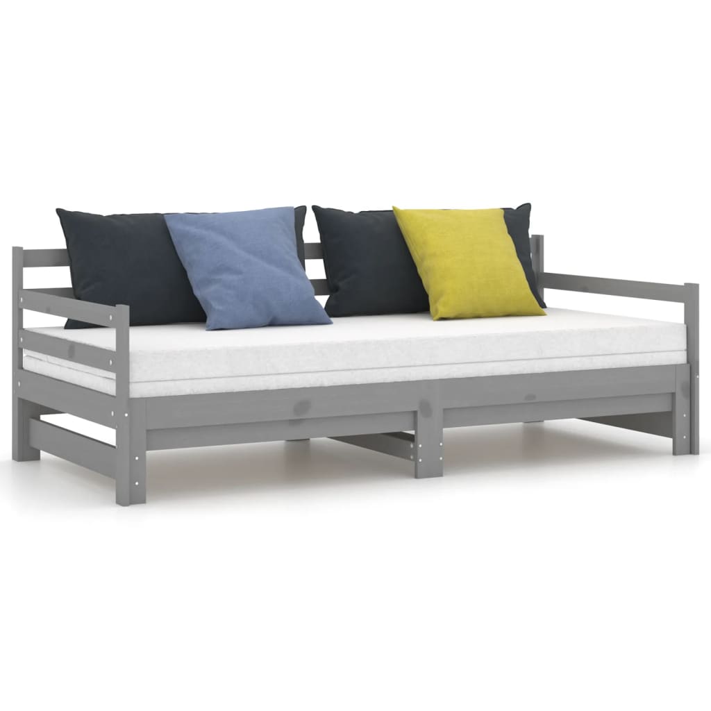 Extendable Daybed Grey Solid Pine Wood 2x(90x200) cm