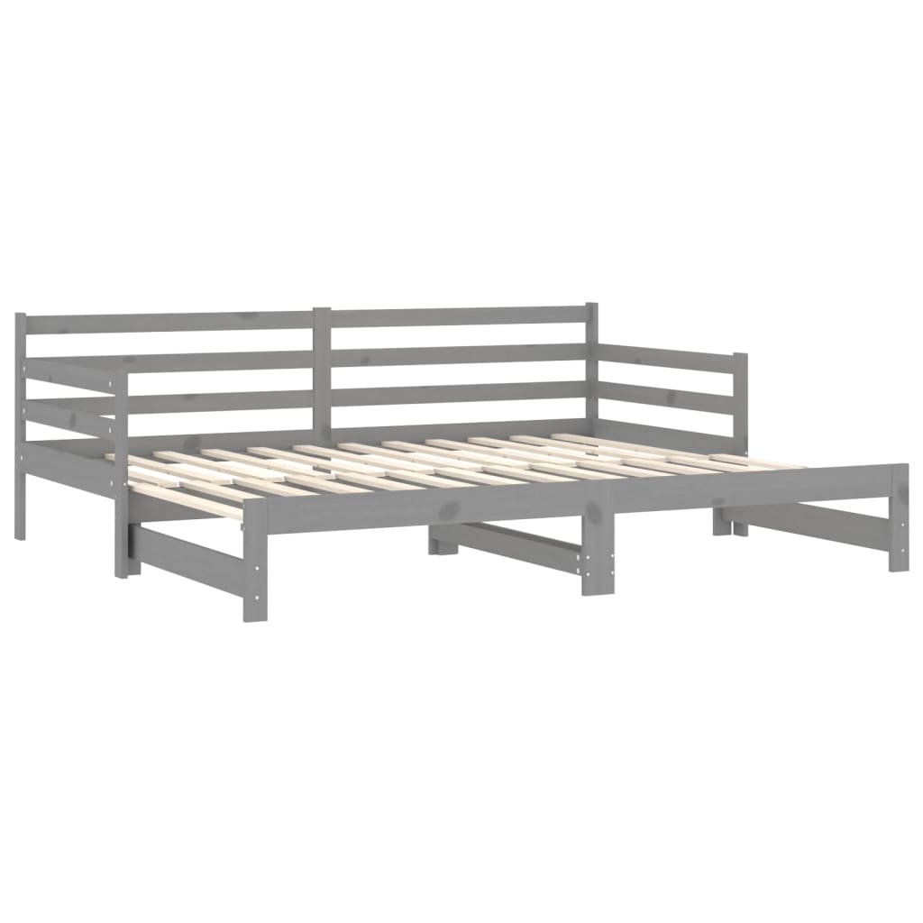 Extendable Daybed Grey Solid Pine Wood 2x(90x200) cm