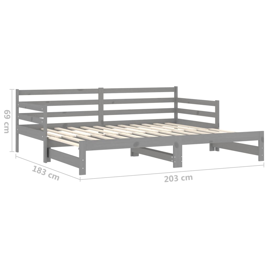 Extendable Daybed Grey Solid Pine Wood 2x(90x200) cm