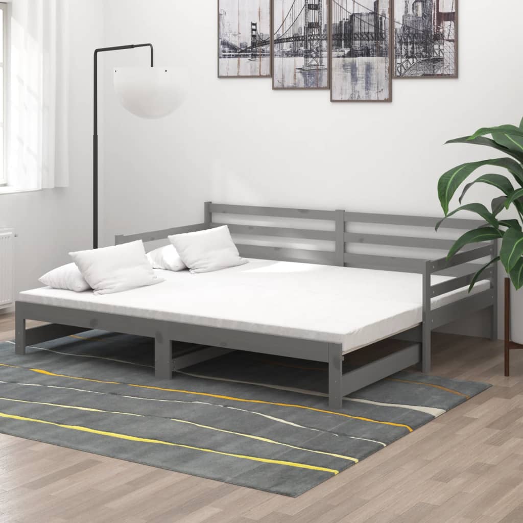 Extendable Daybed Grey Solid Pine Wood 2x(90x200) cm