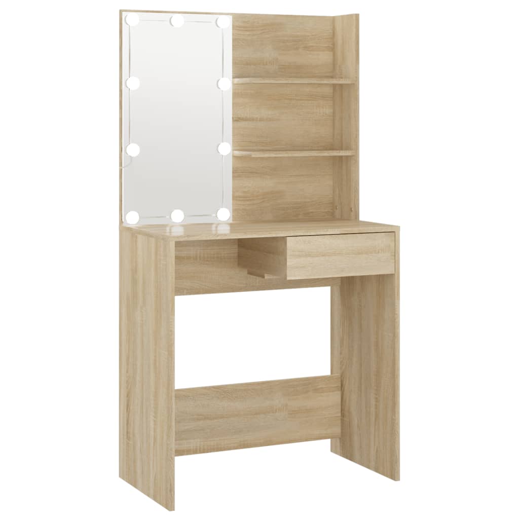 Dressing table with LEDs Sonoma oak 74.5x40x141 cm wood material