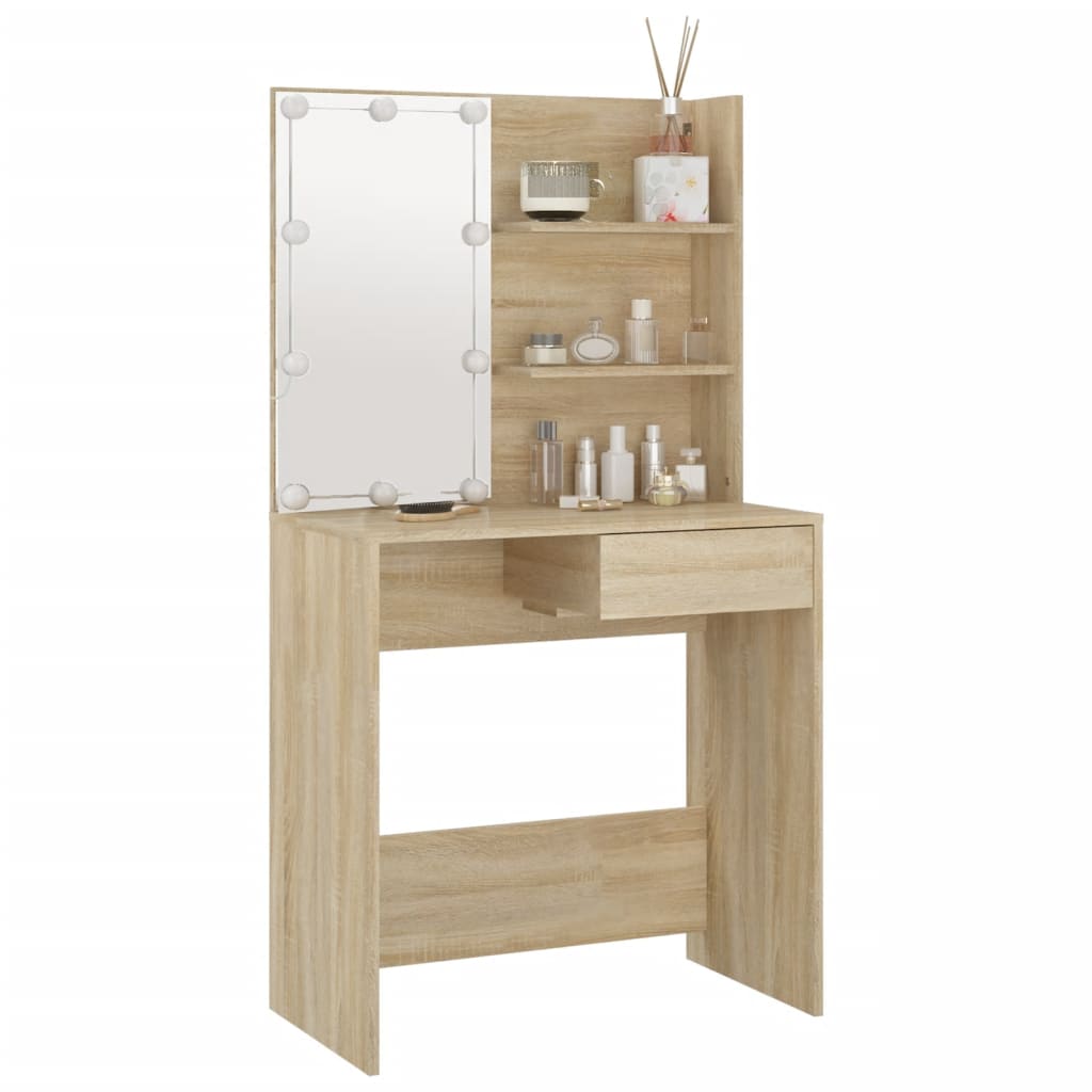 Dressing table with LEDs Sonoma oak 74.5x40x141 cm wood material