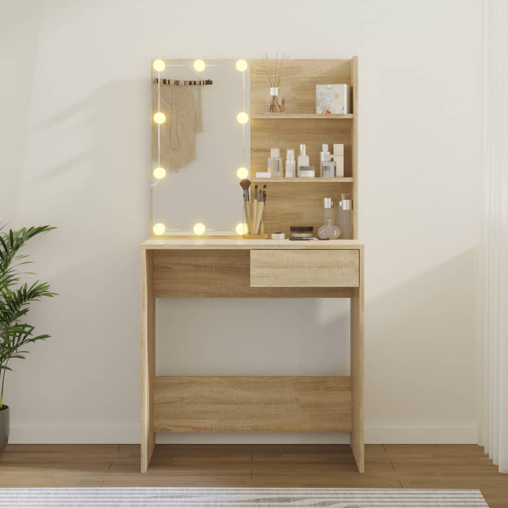 Dressing table with LEDs Sonoma oak 74.5x40x141 cm wood material