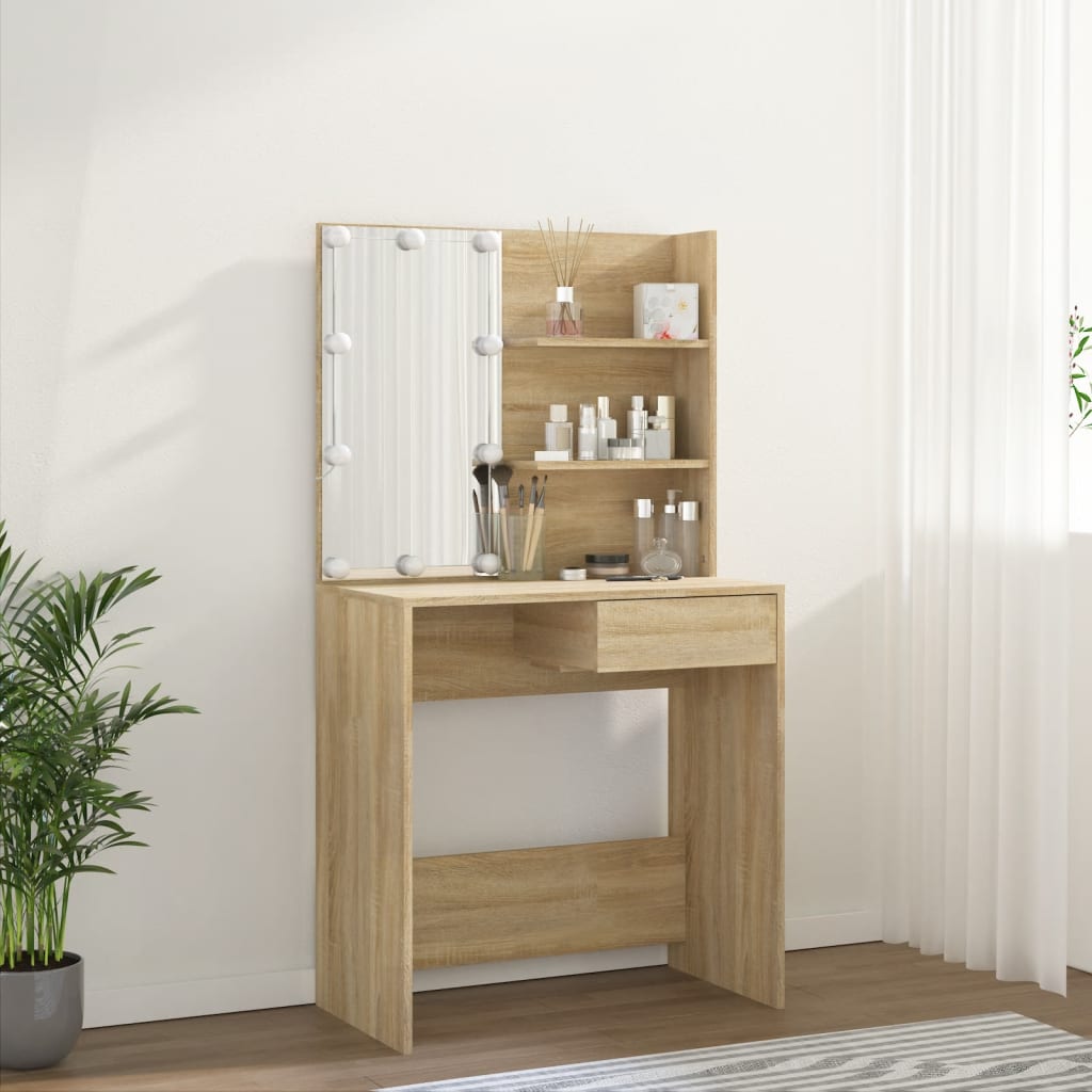 Dressing table with LEDs Sonoma oak 74.5x40x141 cm wood material