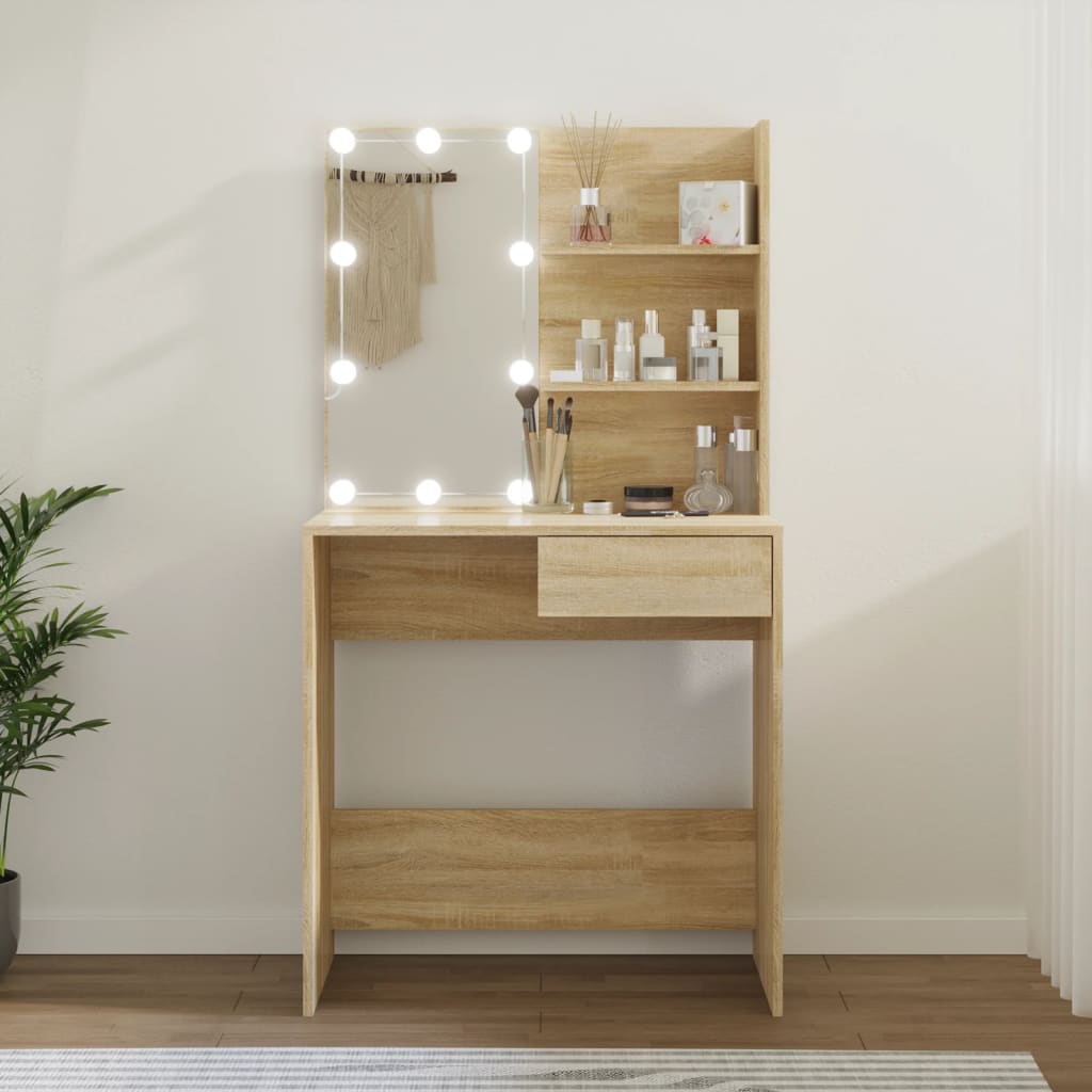 Dressing table with LEDs Sonoma oak 74.5x40x141 cm wood material