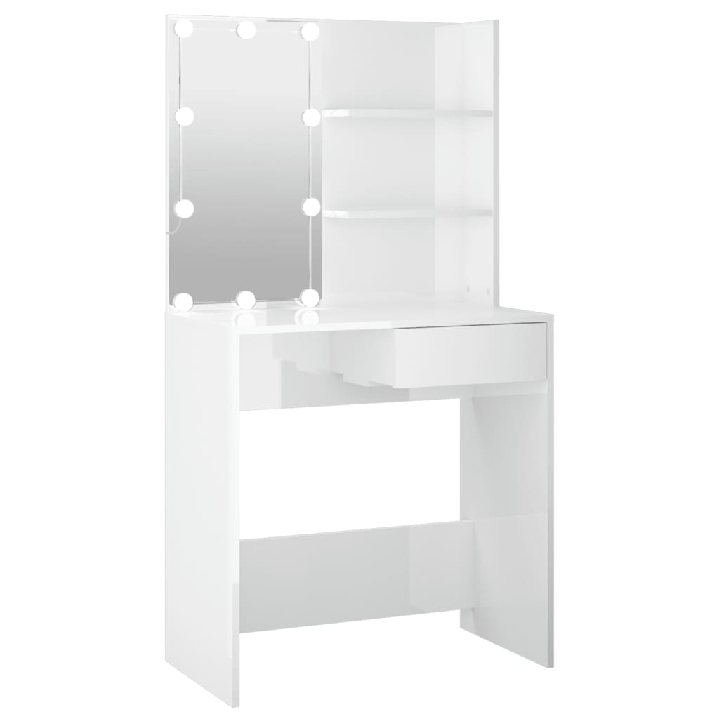 Dressing table with LED high-gloss white 74.5x40x141 cm