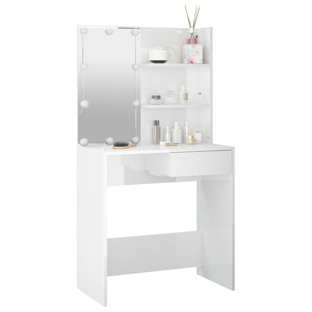 Dressing table with LED high-gloss white 74.5x40x141 cm