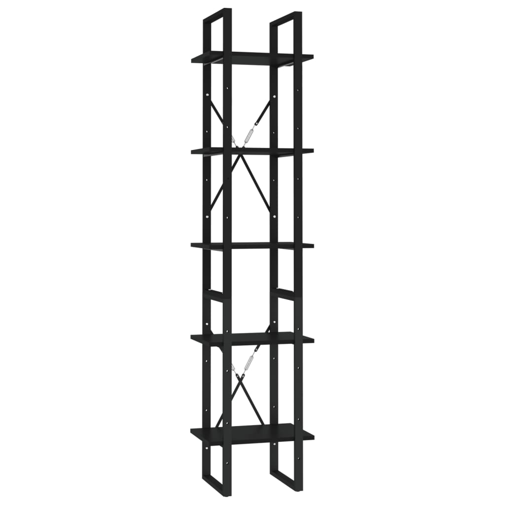 Bücherregal 5 Fächer Schwarz 40x30x175 cm Holzwerkstoff