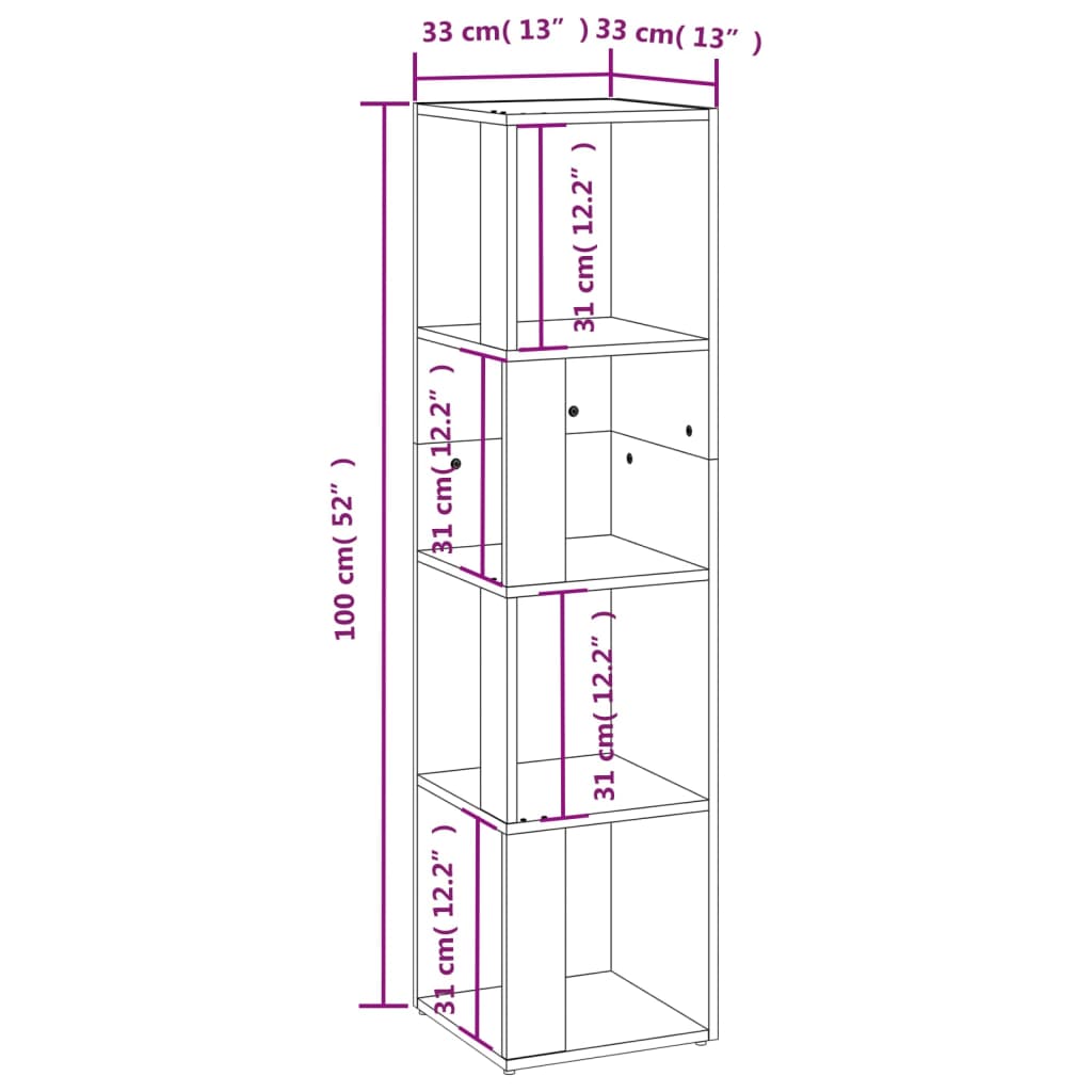 Eckregal Betongrau 33x33x132 cm Holzwerkstoff