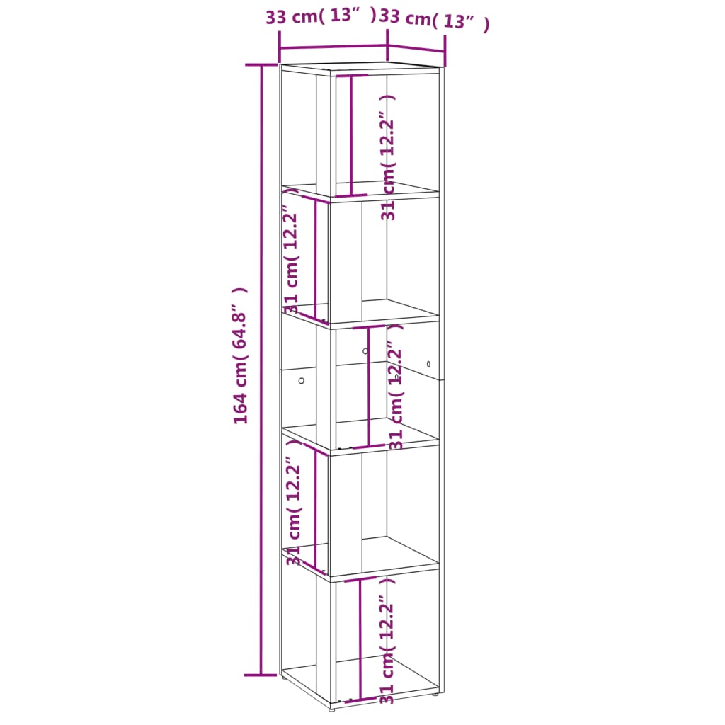 Corner shelf concrete grey 33x33x164.5 cm wood material