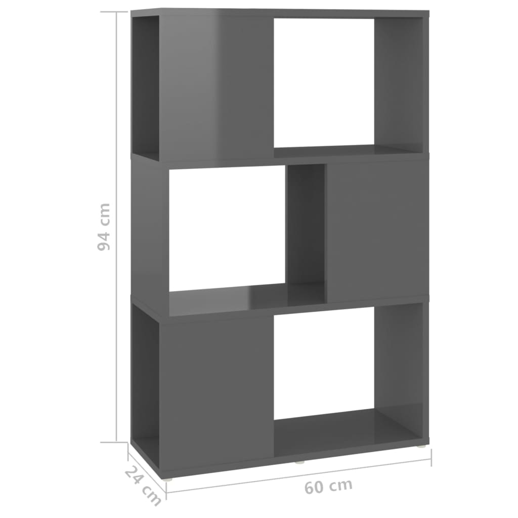 Bücherregal Raumteiler Hochglanz-Grau 60x24x94 cm Holzwerkstoff