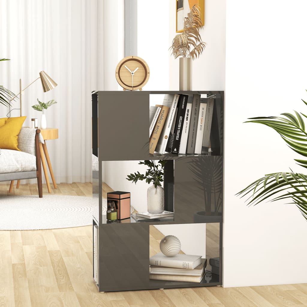 Bookcase Room Divider High Gloss Grey 60x24x94 cm Wood Material