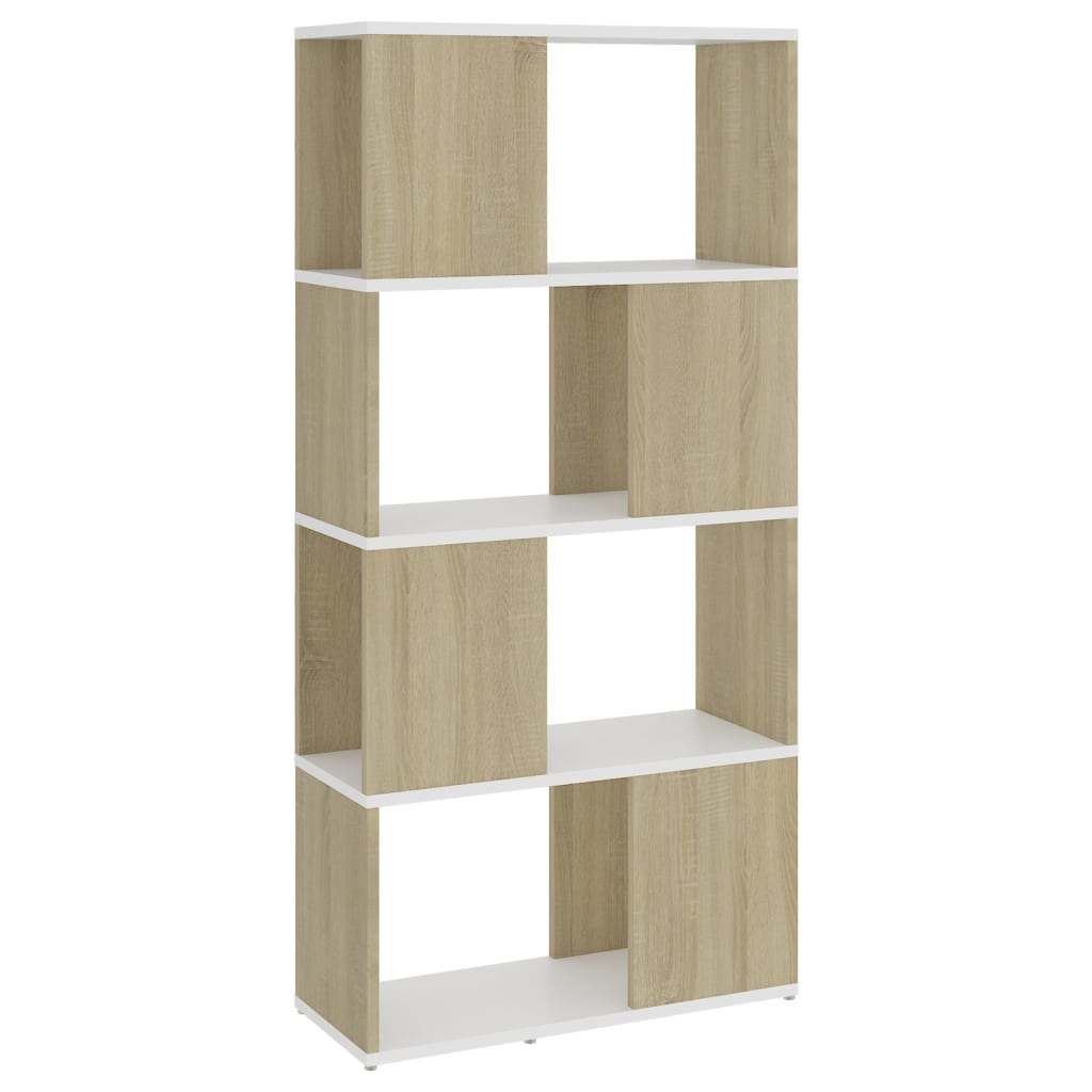 Bookcase Room Divider White Sonoma Oak 60x24x124.5 cm