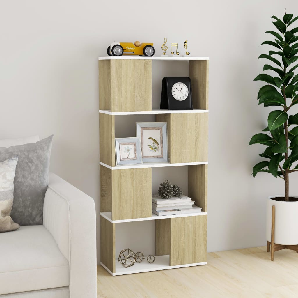 Bookcase Room Divider White Sonoma Oak 60x24x124.5 cm