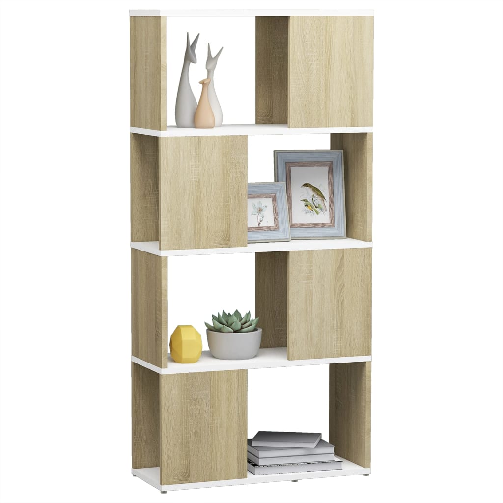 Bookcase Room Divider White Sonoma Oak 60x24x124.5 cm