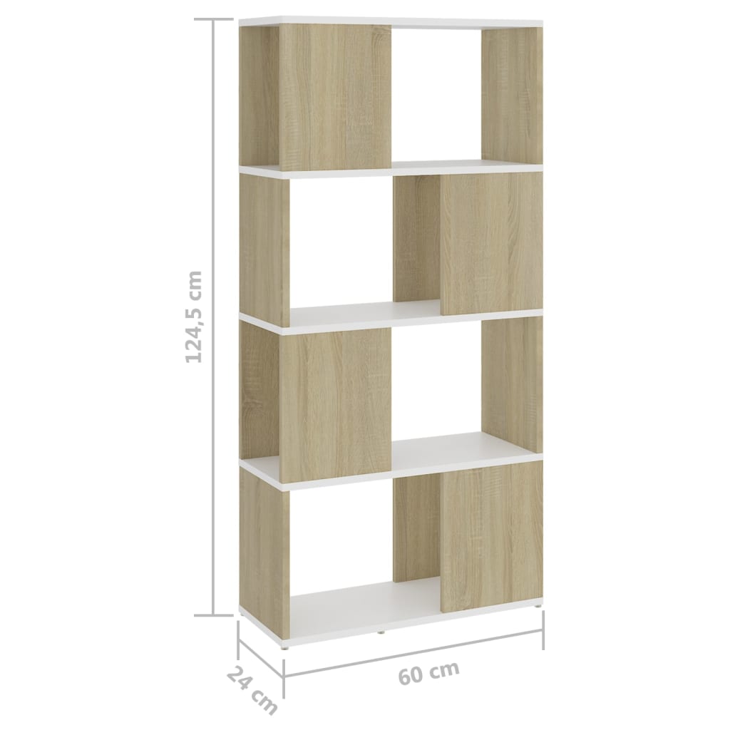 Bookcase Room Divider White Sonoma Oak 60x24x124.5 cm