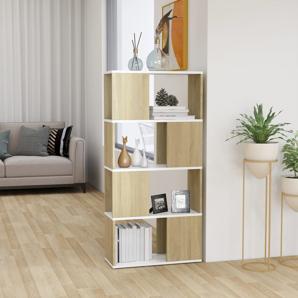 Bookcase Room Divider White Sonoma Oak 60x24x124.5 cm