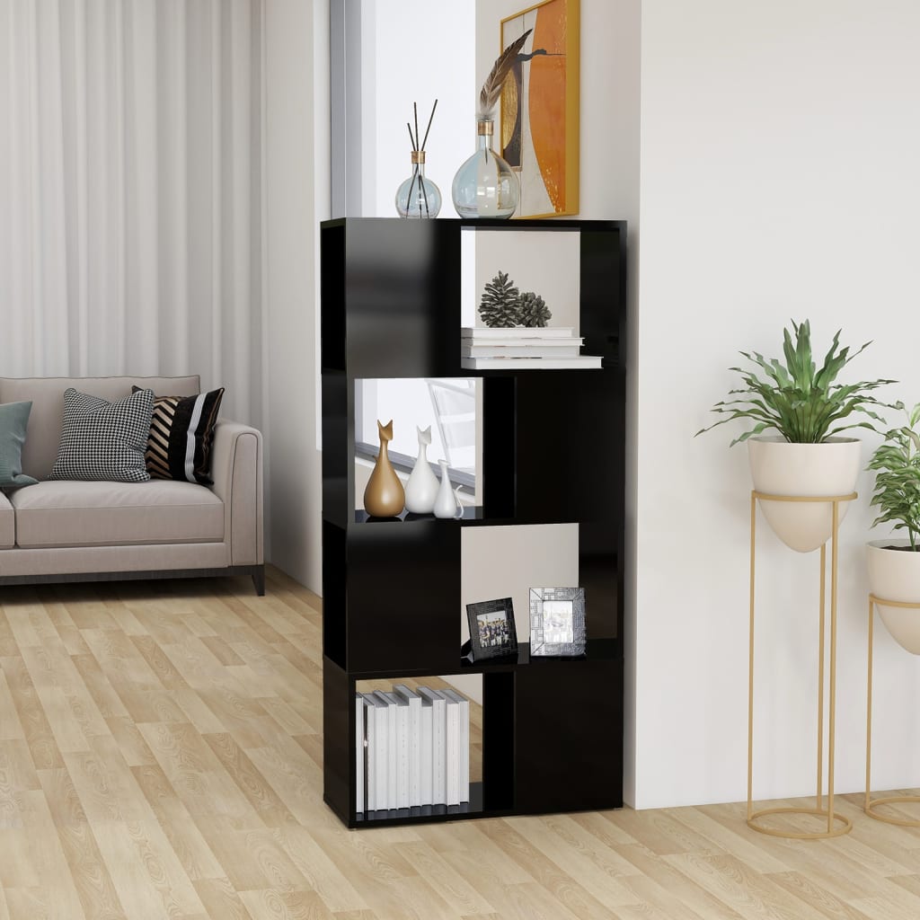 Bookcase Room Divider High Gloss Black 60x24x124.5 cm