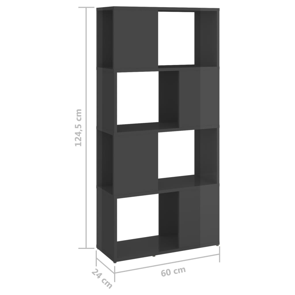 Bookcase Room Divider High Gloss Gray 60x24x124.5 cm