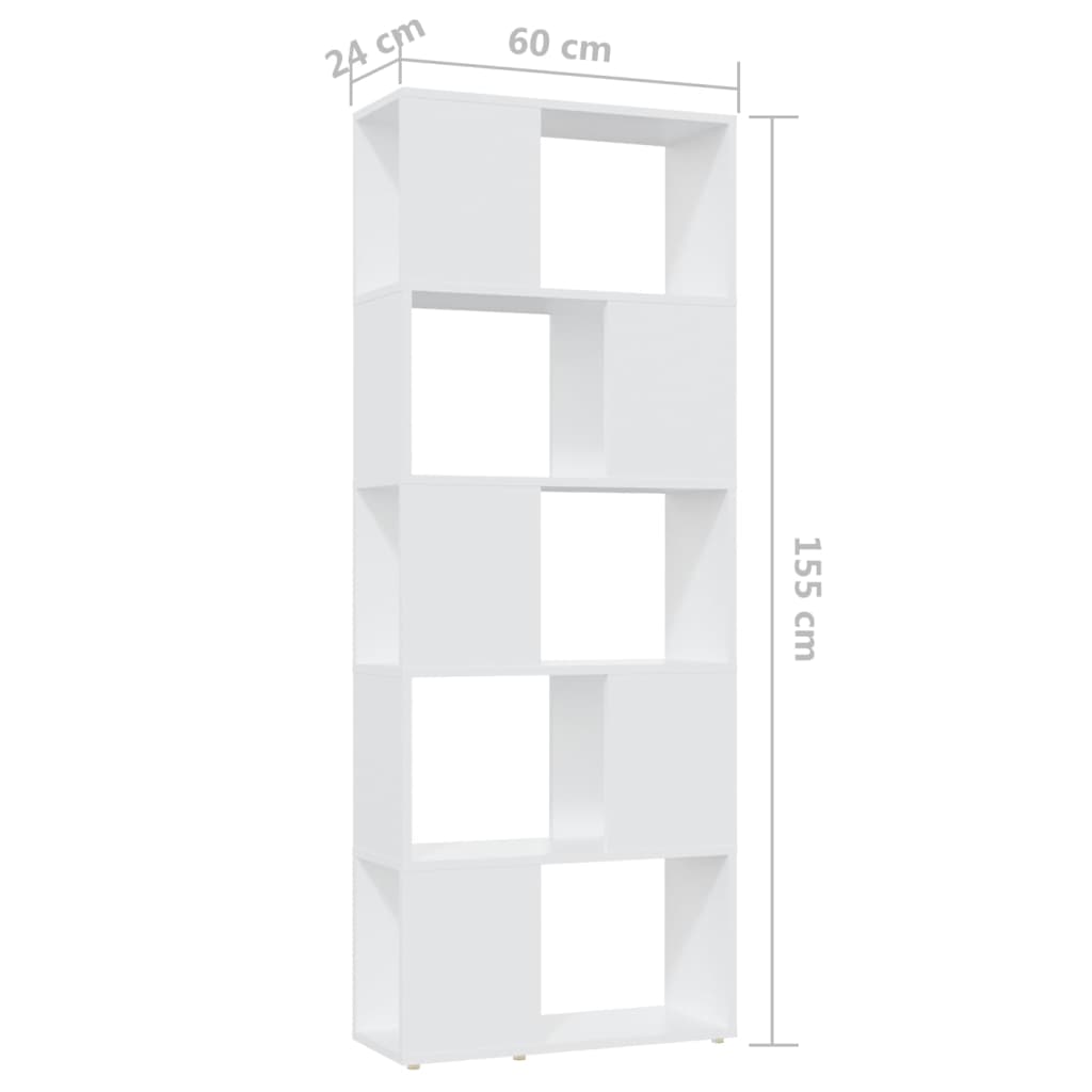 Bücherregal Raumteiler Weiß 60x24x155 Holzwerkstoff