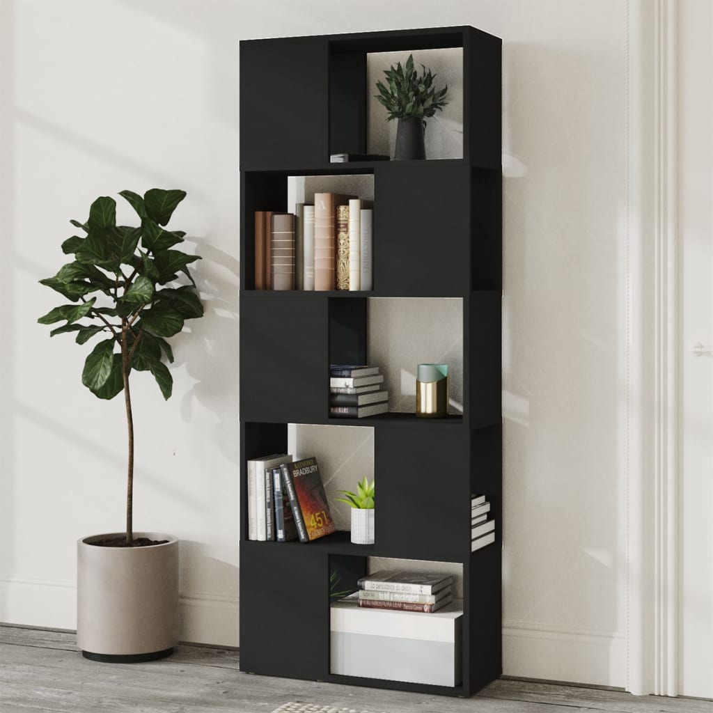 Bücherregal Raumteiler Schwarz 60x24x155 cm Holzwerkstoff